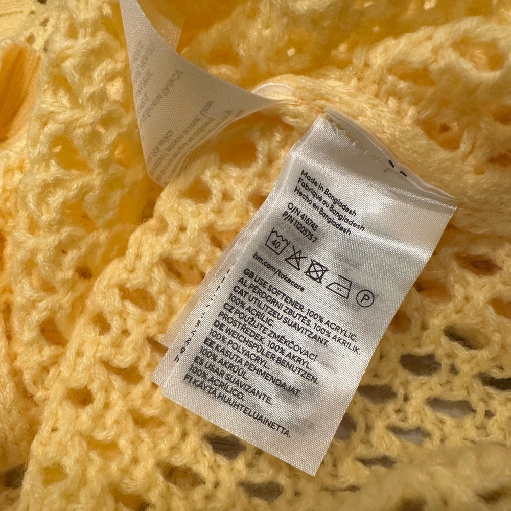 H&M Bright Pastel Yellow Orange Chunky Knit Sweater Cardigan long sleeve - Picture 8 of 11